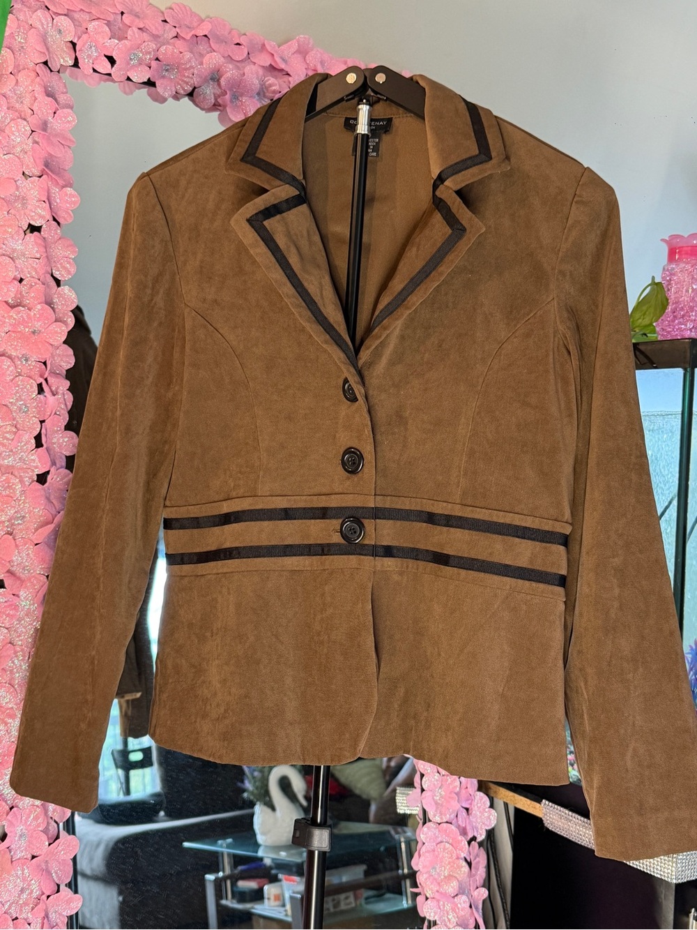Courtenay Brown Suede Blazer with Black Trim